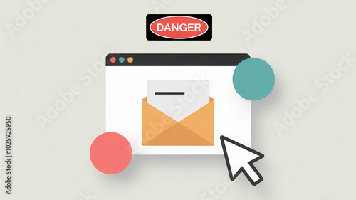 Phishing email warning with envelope and danger sign, highlighting risks