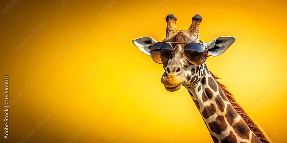 Obraz premium A Giraffe Sporting Sunglasses Against a Vibrant Yellow Background