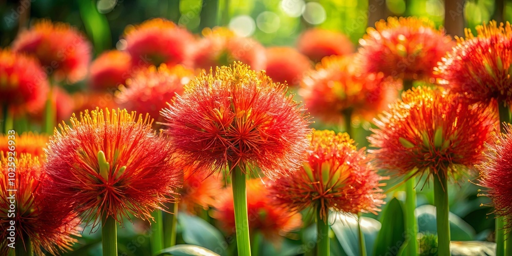A vibrant field of crimson blooms with delicate, spiky textures, bathed in warm sunlight. The flowers stand tall against a backdrop of lush green foliage, creating a symphony of colors and textures. A vibrant field of crimson blooms with delicate, spiky textures, bathed in warm sunlight. The flowers stand tall against a backdrop of lush green foliage, creating a symphony of colors and textures.