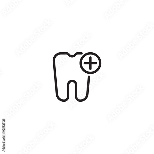 A simple yet impactful icon. A stylized tooth is the central focus, with a plus sign indicating dental improvement or addition. Editable icon.