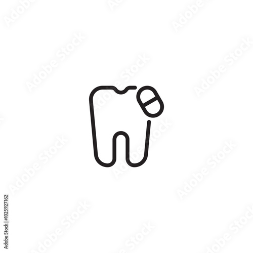 A simple yet impactful icon. A stylized tooth is the central focus, with a pill indicating dental medication. Editable icon.