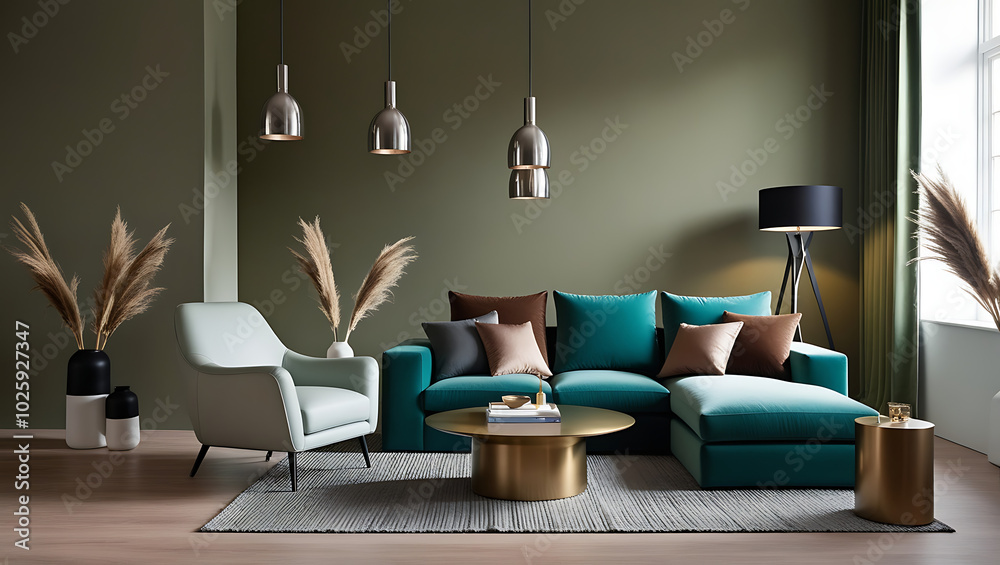 Obraz premium Modern luxury interiors designs. Empty painted wall.dark accent furniture and blank background.Bedroom interior trend 2024 year Modern luxury apricot room interior home designs