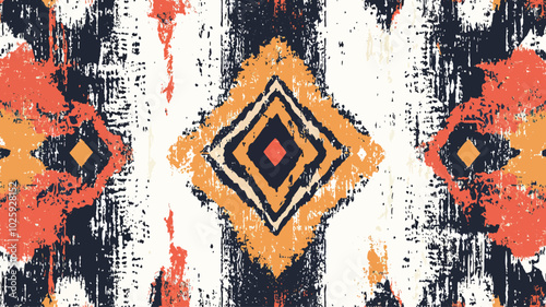 Ikat geometric folklore ornament with diamonds. Tribal ethnic vector texture. Seamless striped pattern in Aztec style. Folk embroidery. Indian, Scandinavian, Gypsy, Mexican, African rug.