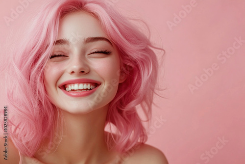 Wallpaper Mural Woman with pink hair smiling and looking at the camera. Torontodigital.ca