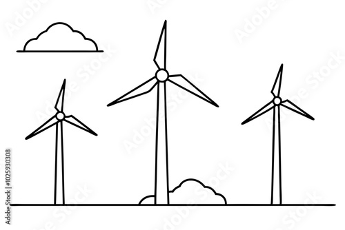 Renewable energy wind turbines illustration | vector silhouette illustration on white background