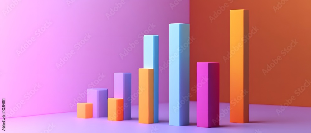 Colorful bars representing growth and success in a modern design against a vibrant background, perfect for business concepts. Colorful bars representing growth and success in a modern design against a vibrant background, perfect for business concepts.