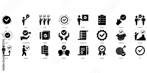 Checkmark icons set. Set of editable stroke icons.Set of Checkmark