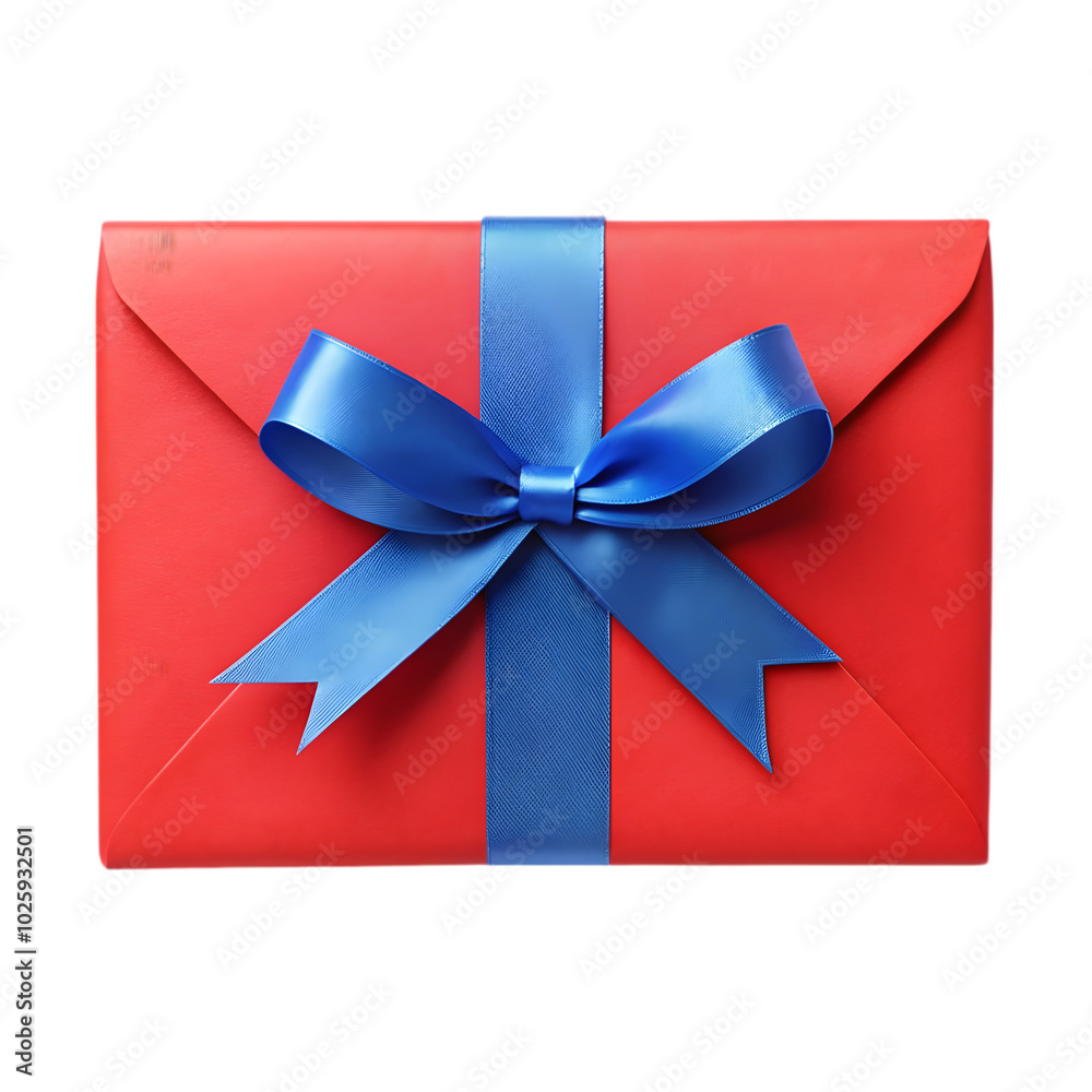 red gift card envelope with blue ribbon isolated on transparent background red gift card envelope with blue ribbon isolated on transparent background
