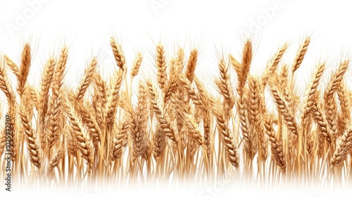 A field of golden wheat stalks against a white background, symbolizing agriculture and harvest.