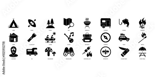 Camping icons set. Set of editable stroke icons.Set of Camping