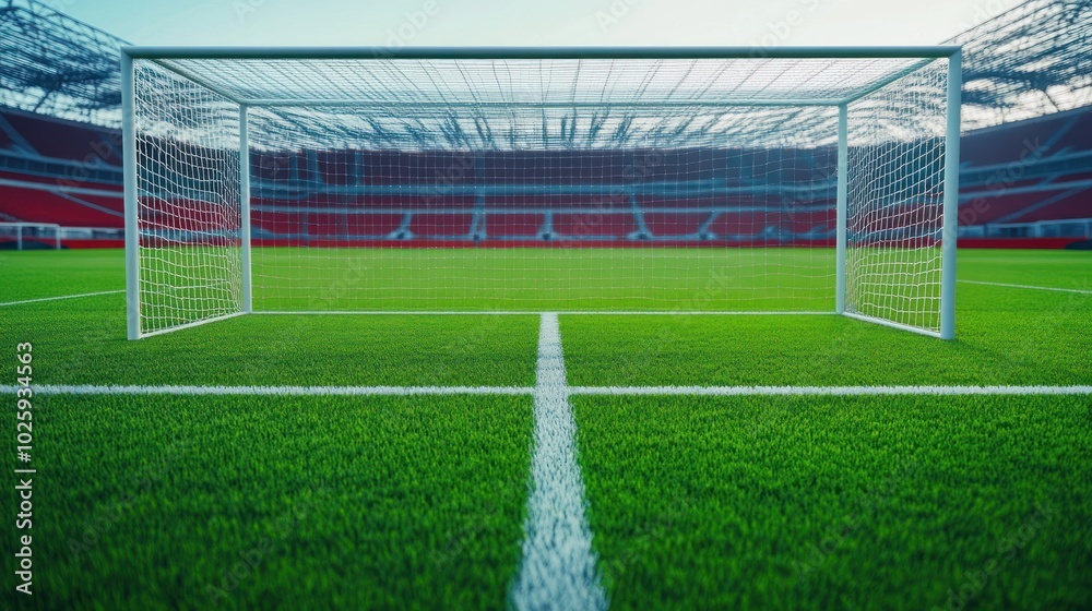 Fototapeta premium Soccer Goal in Empty Stadium