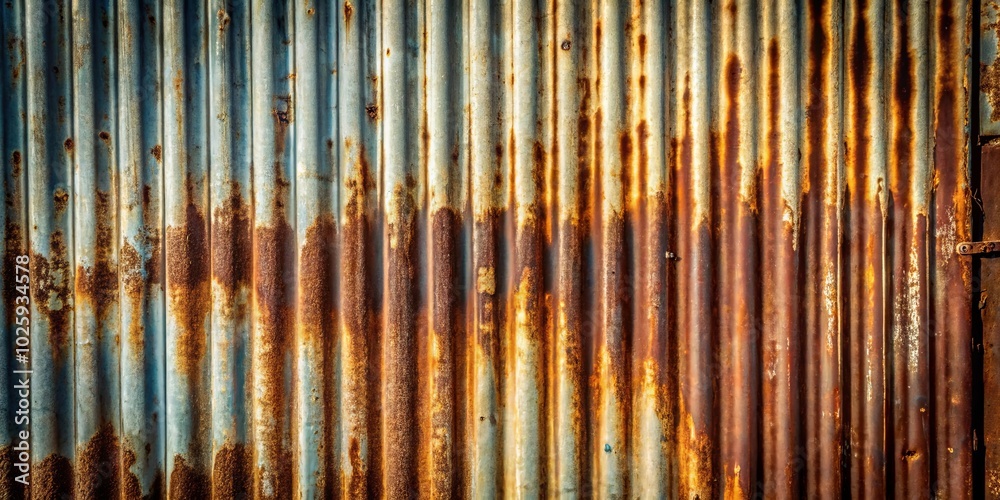 A rusted metal sheet with vertical lines, showing the passage of time and the gradual decay of the once vibrant metal. A rusted metal sheet with vertical lines, showing the passage of time and the gradual decay of the once vibrant metal.