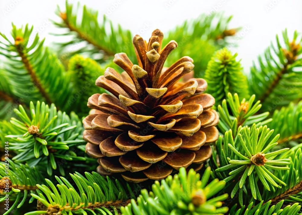 Closeup of Pinecone and Sprigs of Spruce on White Background for Nature Photography Closeup of Pinecone and Sprigs of Spruce on White Background for Nature Photography
