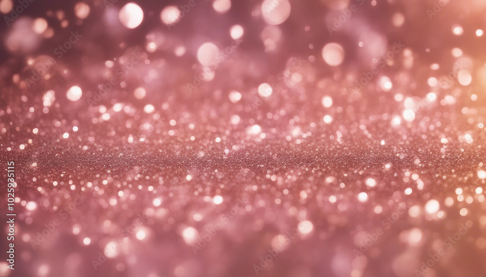 Rose gold glitter bokeh texture background with bright pink champagne sparkle.