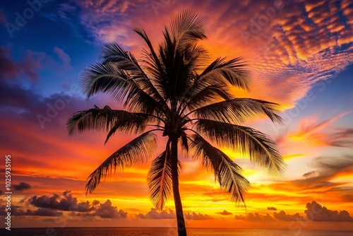 Coconut Palm Tree Silhouette at Sunset - Minimalist Photography for Tropical Vibes