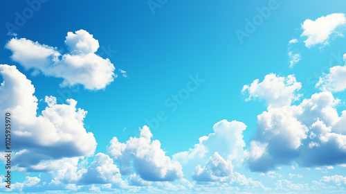 Blue Sky and White Clouds in Sky with blank Background. Panoramic View with Azure Sky Cloudless. Clean and Clear Sky with wide-Angle in High-Resolution. High-Definition Nature Scene Sky Banner