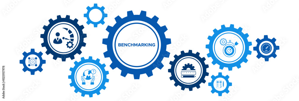Business Benchmarking and Performance Improvement Banner Vector Illustration Concept with Process Measurement, Survey, Comparison, Target Setting, and Key Performance Indicators Business Benchmarking and Performance Improvement Banner Vector Illustration Concept with Process Measurement, Survey, Comparison, Target Setting, and Key Performance Indicators
