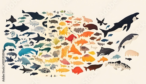 Wallpaper Mural A vibrant collection of various fish species illustrating marine diversity in a colorful design. Torontodigital.ca