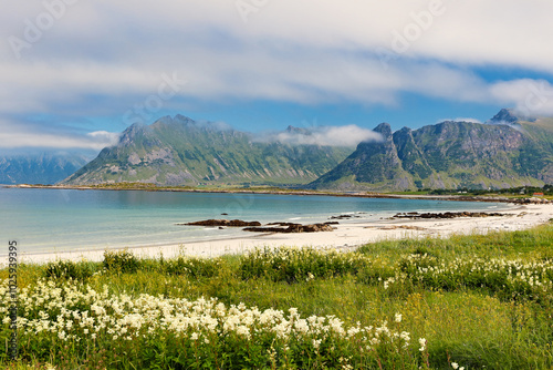 The Gimsoy beach of Lofoten islands, Norway photo