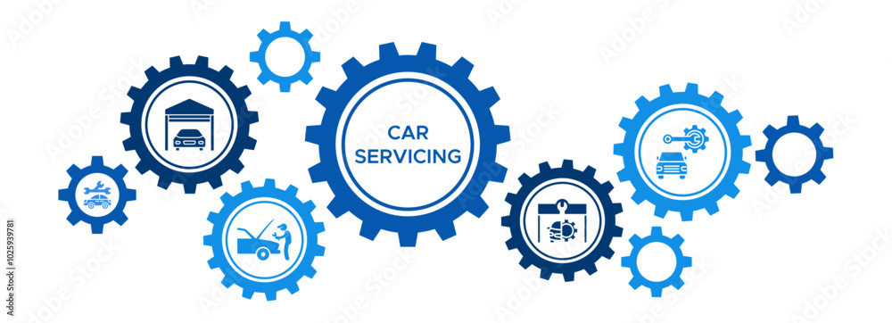 Car Servicing Banner Vector Concept with Icons for Auto Mechanic Services, Garage Repairs, and Vehicle Maintenance Car Servicing Banner Vector Concept with Icons for Auto Mechanic Services, Garage Repairs, and Vehicle Maintenance