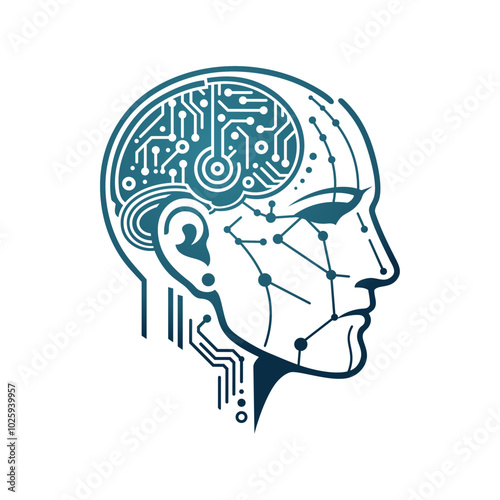 Artificial intelligence head logo vector illustration template, smart technology design sticker