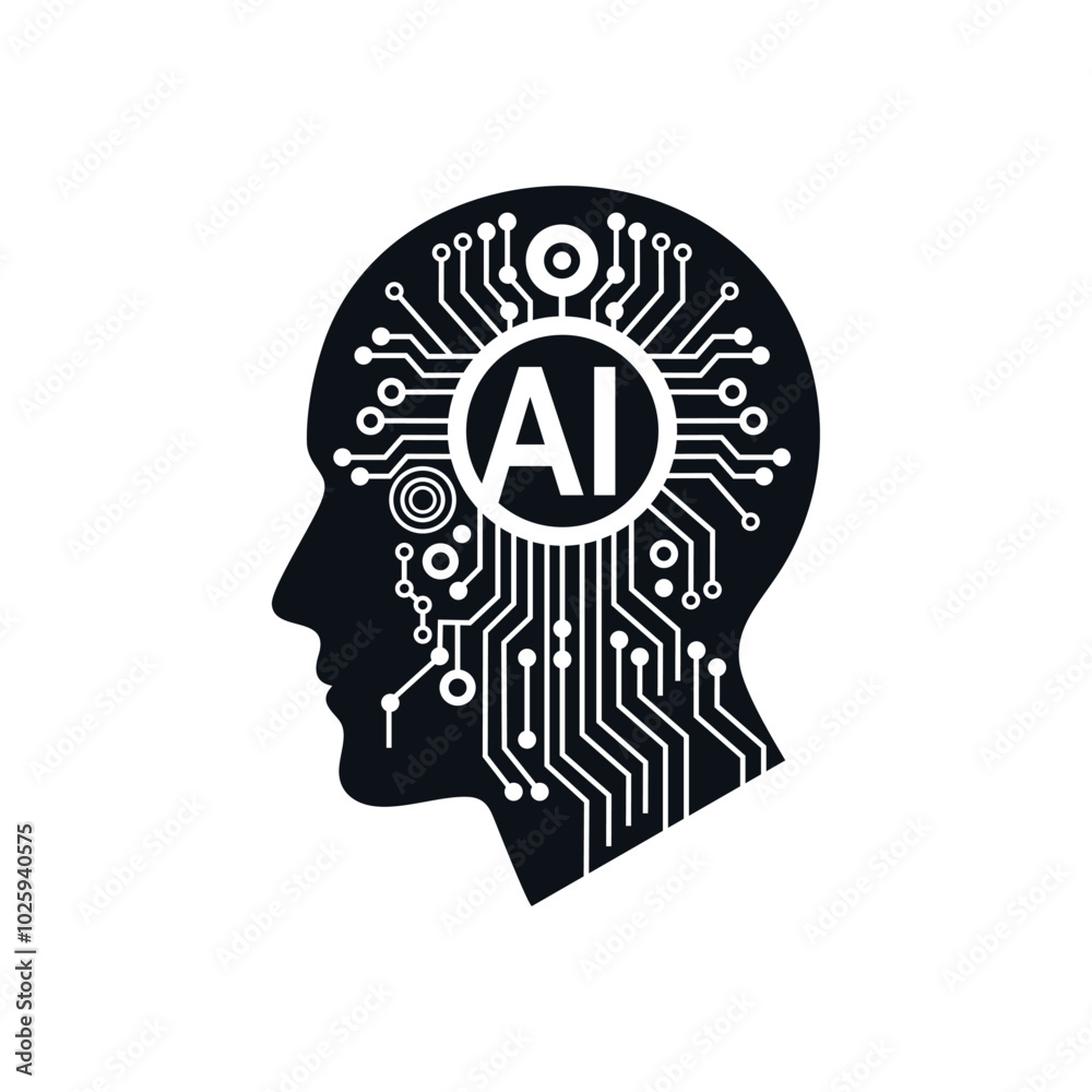 Artificial intelligence head logo vector illustration template, simple icon of technology, sticker design Artificial intelligence head logo vector illustration template, simple icon of technology, sticker design