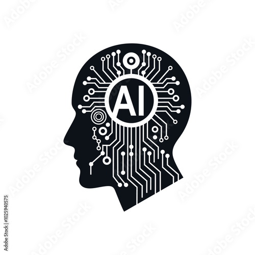 Artificial intelligence head logo vector illustration template, simple icon of technology, sticker design