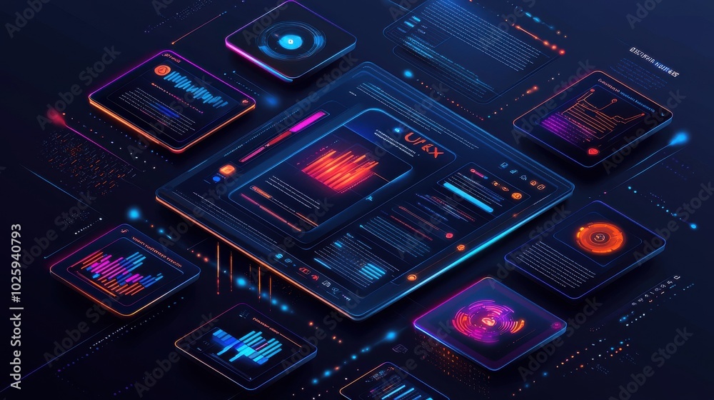 Fototapeta premium Futuristic Interface Design: Merging UX Elements with Vibrant Digital Art for Startups