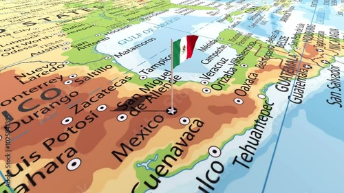 Mexico flag waving on the map
