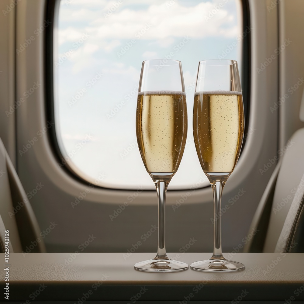 Insurance for luxury travel, first-class seats and champagne, 3D illustration, Insurance for luxury travel, first-class seats and champagne, 3D illustration,