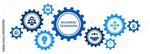 Business Teamwork and Collaboration Banner Featuring Problem Solving, Strategy, and Planning Icons
