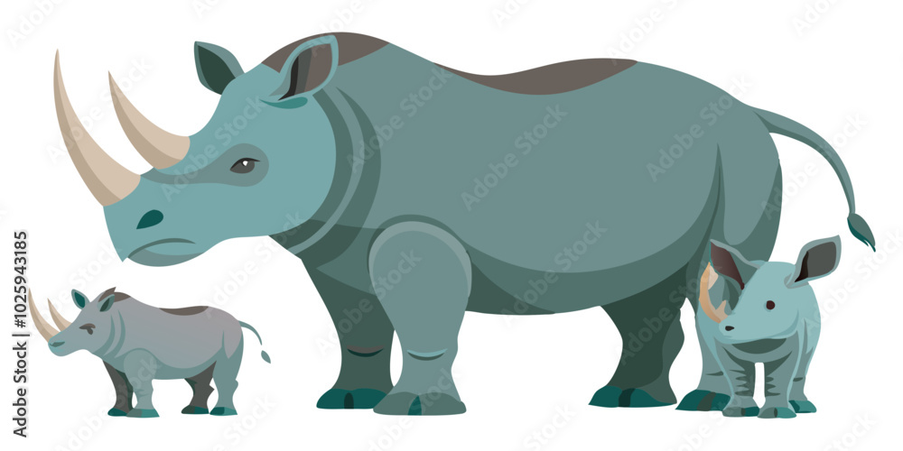 Fototapeta premium Rhino cartoon vector illustration , Javan Rhino vector art isolated on white