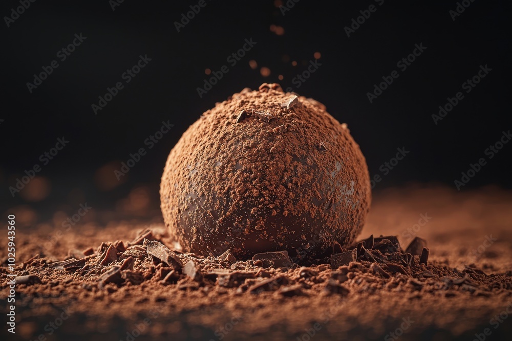 A close-up of a chocolate truffle coated in cocoa powder, surrounded by chocolate shavings, highlighting its rich texture. A close-up of a chocolate truffle coated in cocoa powder, surrounded by chocolate shavings, highlighting its rich texture.