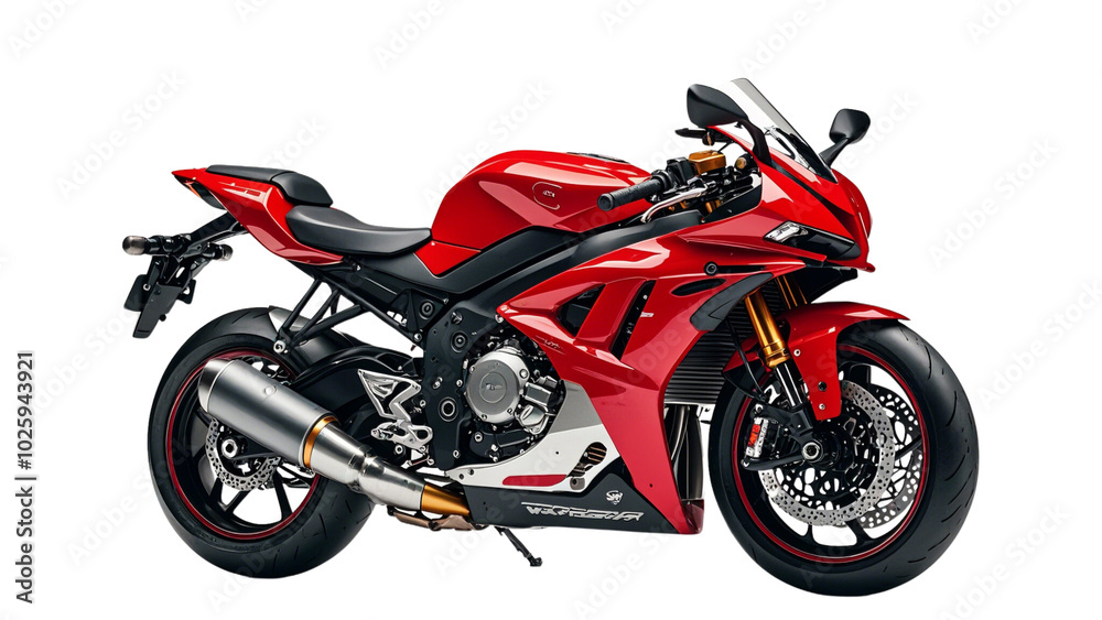 Set Of An Red motorcycle is parked on top of a white surface on the White Background.... Set Of An Red motorcycle is parked on top of a white surface on the White Background....