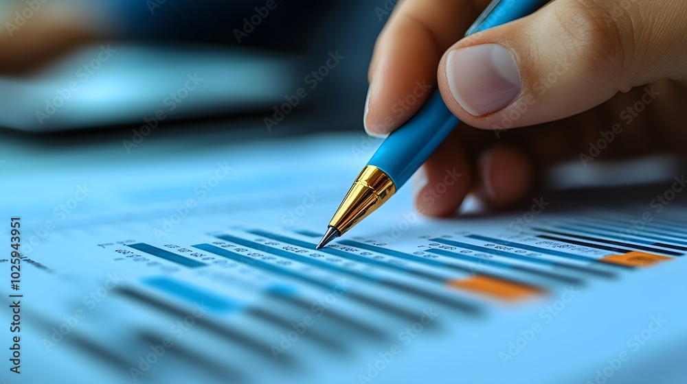 Business executives in a formal meeting presenting key financial highlights from the annual report Business executives in a formal meeting presenting key financial highlights from the annual report