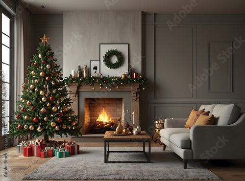 fireplace with christmas decorations