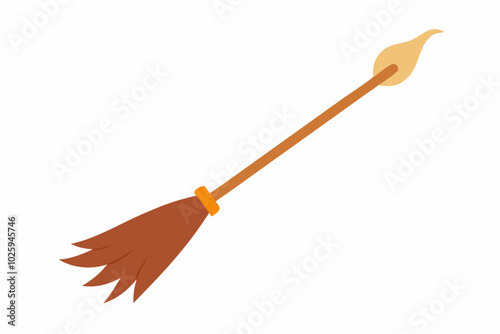 Halloween witch broomstick isolated on white background. Flat vector illustration