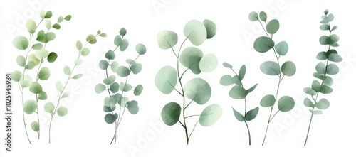 Decorative watercolor floral illustration set with eucalyptus, olive, leaves, chamomiles. For wedding stationary, greetings, wallpapers, fashion, backgrounds.