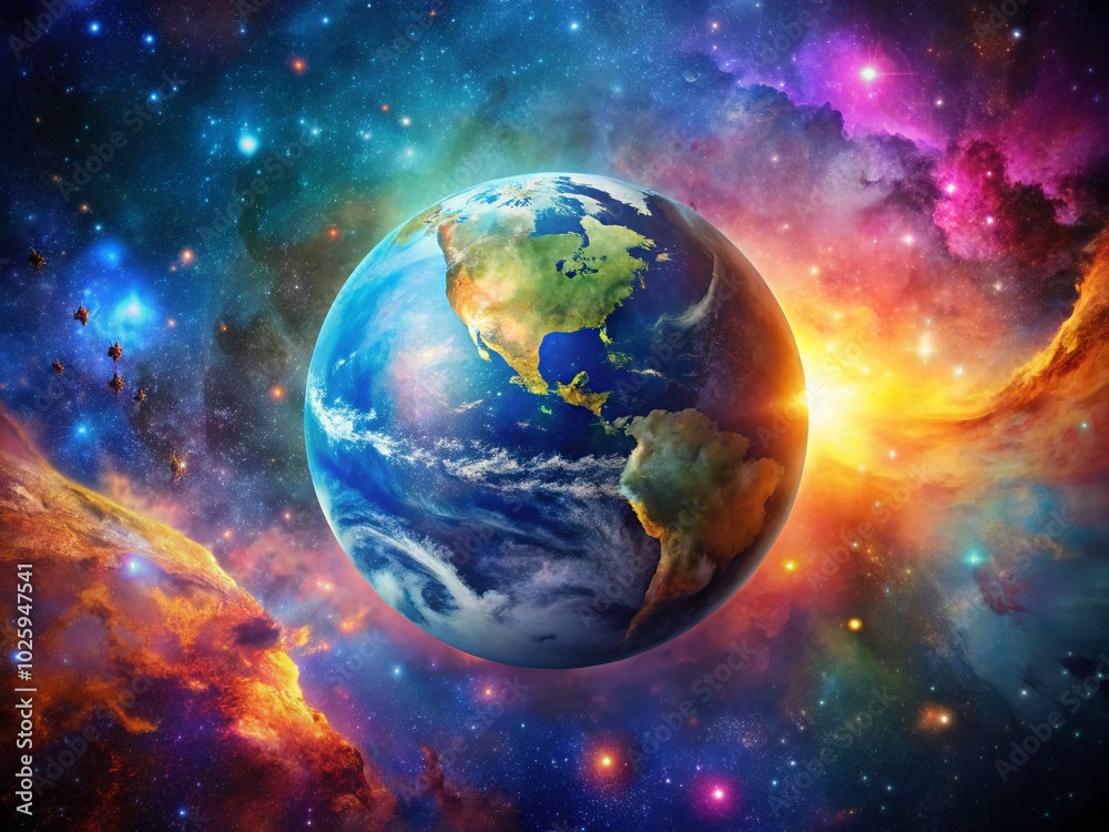 Double Exposure of Paper Planet Earth in Galaxy with Stars and Planets for Stellar Imagery Double Exposure of Paper Planet Earth in Galaxy with Stars and Planets for Stellar Imagery