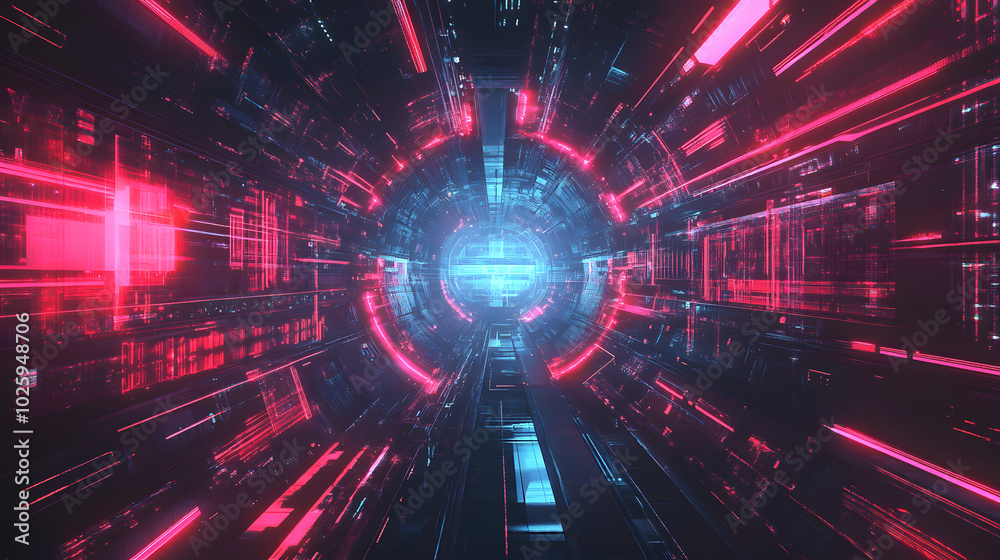 A futuristic tunnel with neon lights and a blue center A futuristic tunnel with neon lights and a blue center