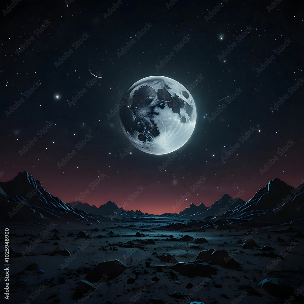 Fototapeta premium A serene night sky featuring a luminous moon, surrounded by twinkling stars,