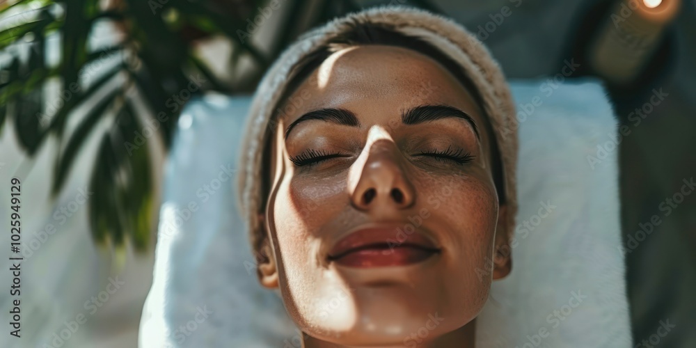 Woman enjoying an aesthetic beauty experience at a wellness center. Woman enjoying an aesthetic beauty experience at a wellness center.