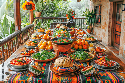 Festive mexican food displaying traditional chiles en nogada on table photo