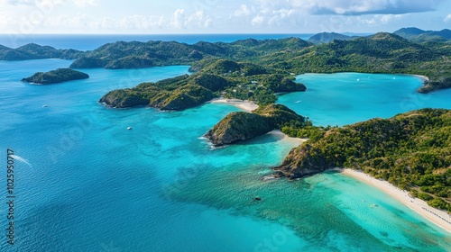 Aerial View of Tropical Island with Turquoise Water