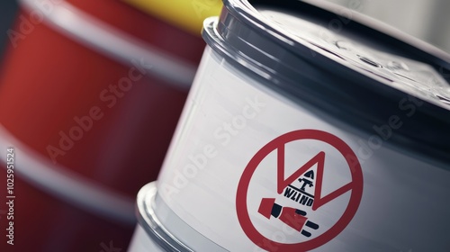 Conceptual image of a warning label on a bleach container, highlighting safety and precautions photo