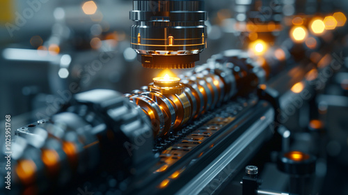 Automotive production of automobile part using robot control, wide angle view, automobile manufacturing technology. high resolution