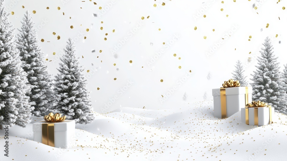 Christmas winter background with christmas tree in snow at night,Realistic 3d design Xmas card decoration,gift box,fir branches, pine cones,Merry Christmas,Happy new year banner,Vector illustration. Christmas winter background with christmas tree in snow at night,Realistic 3d design Xmas card decoration,gift box,fir branches, pine cones,Merry Christmas,Happy new year banner,Vector illustration.