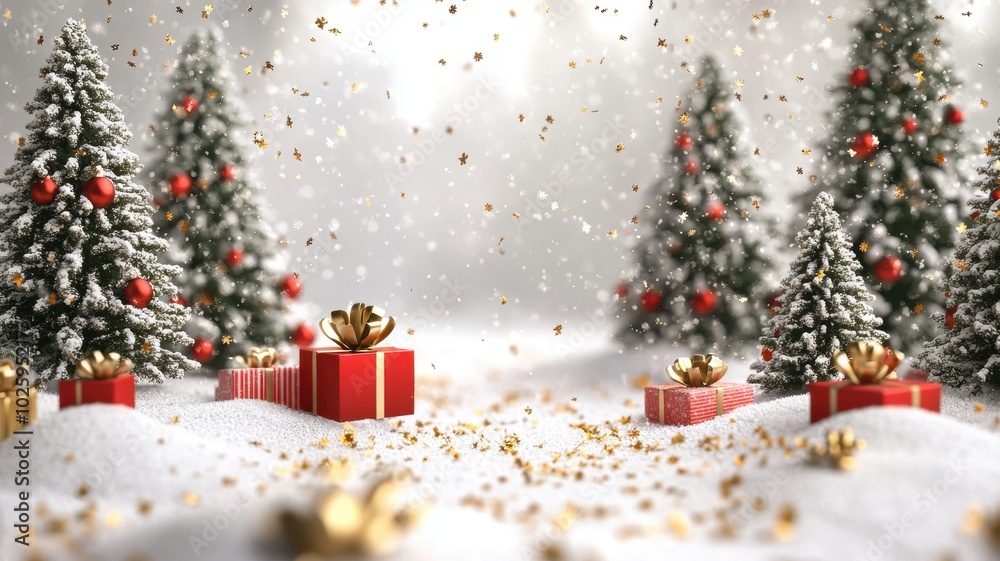 Christmas winter background with christmas tree in snow at night,Realistic 3d design Xmas card decoration,gift box,fir branches, pine cones,Merry Christmas,Happy new year banner,Vector illustration. Christmas winter background with christmas tree in snow at night,Realistic 3d design Xmas card decoration,gift box,fir branches, pine cones,Merry Christmas,Happy new year banner,Vector illustration.