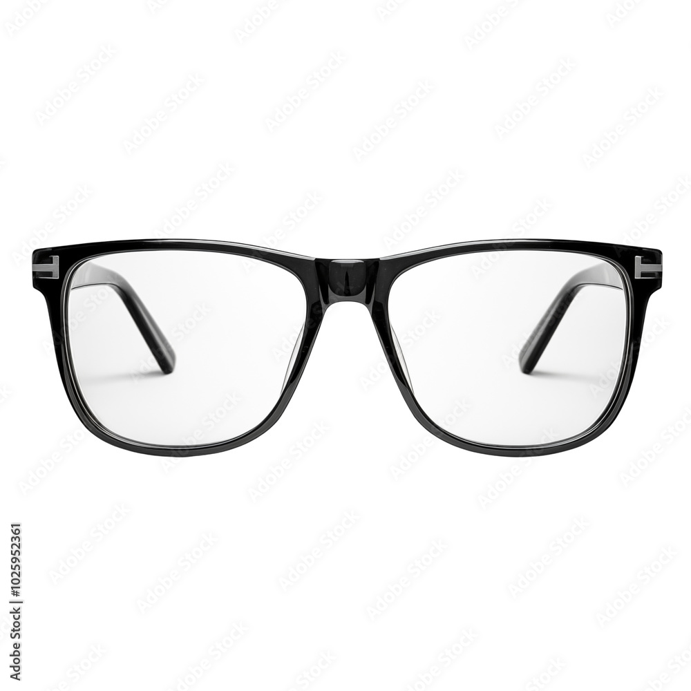 Stylish black optical glasses with a modern design placed on a clean transparent background Stylish black optical glasses with a modern design placed on a clean transparent background