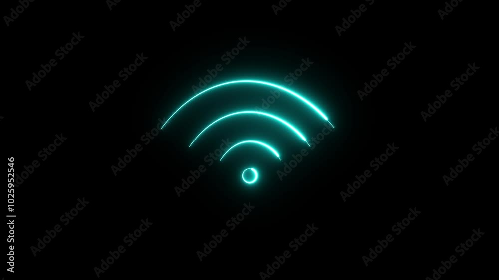 Wi-Fi signal icon, waves emanate from the source, effect of glowing neon tubes on a dark background. Wi-Fi signal icon, waves emanate from the source, effect of glowing neon tubes on a dark background.